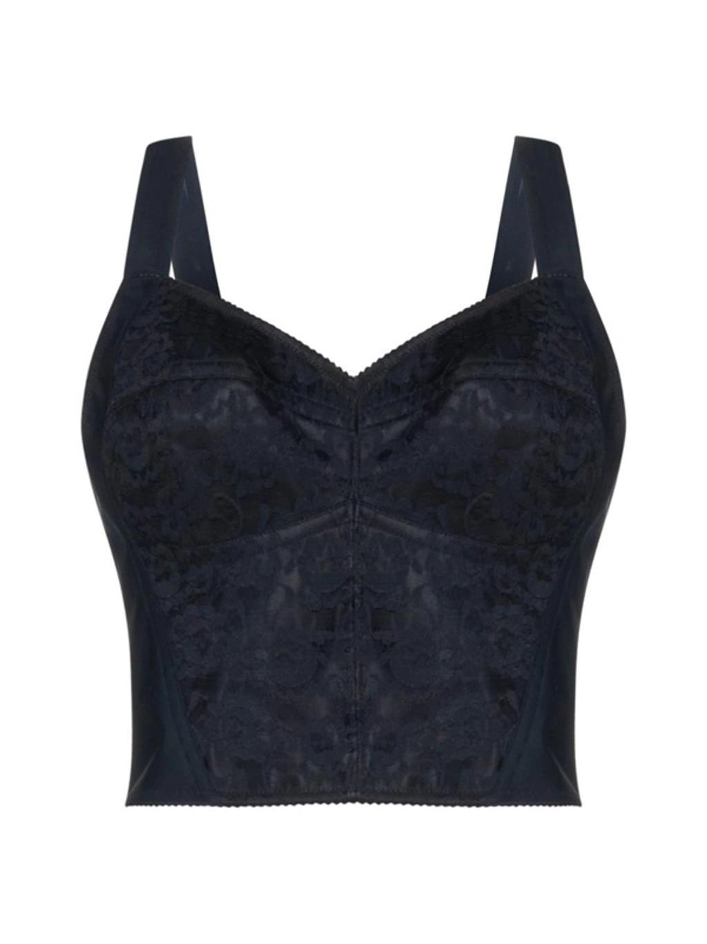 DOLCE & GABBANA Lace-trimmed Jacquard Bustier In Black Product Image