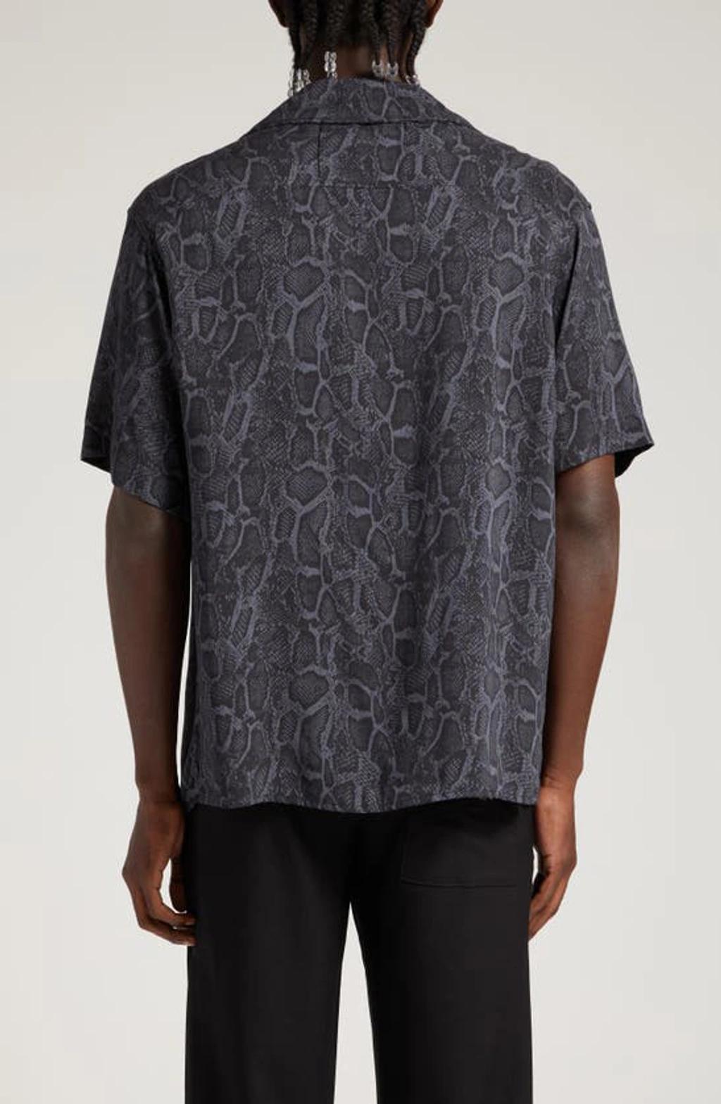 RHUDE Snakeskin Print Short Sleeve Camp Shirt In Black Product Image