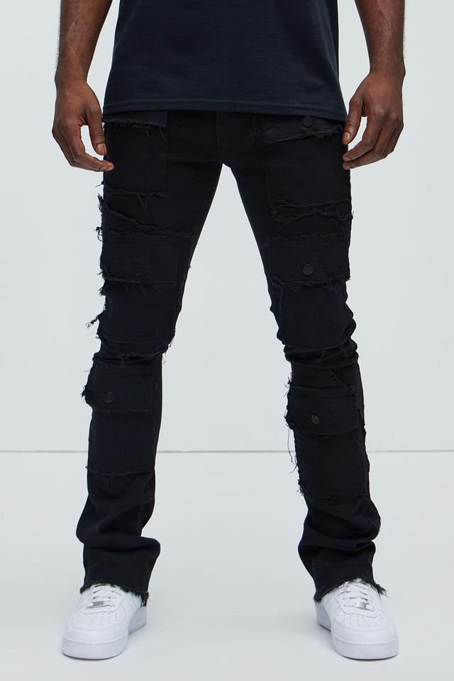 Let's Go Fray Cargo Skinny Flare Jeans - Black Product Image