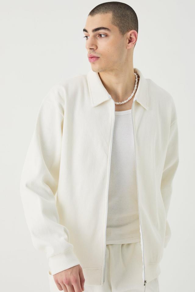 Mens Cream Oversized Heavyweight Ribbed Jacket, Cream Product Image