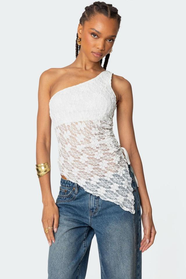 Lacey Sheer Asymmetric Drawstring Top Product Image