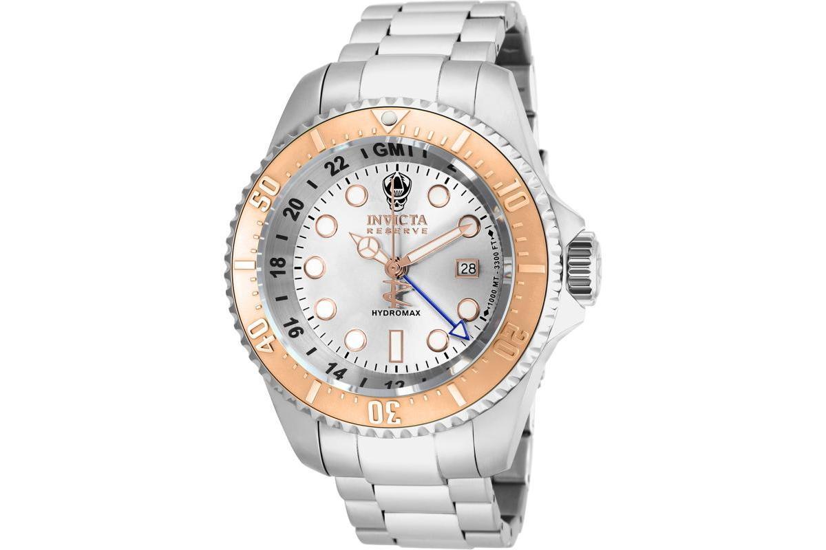 Invicta Mens Hydromax Quartz 3 Hand Silver Dial Stainless Steel Bracelet Watch - Gold Product Image