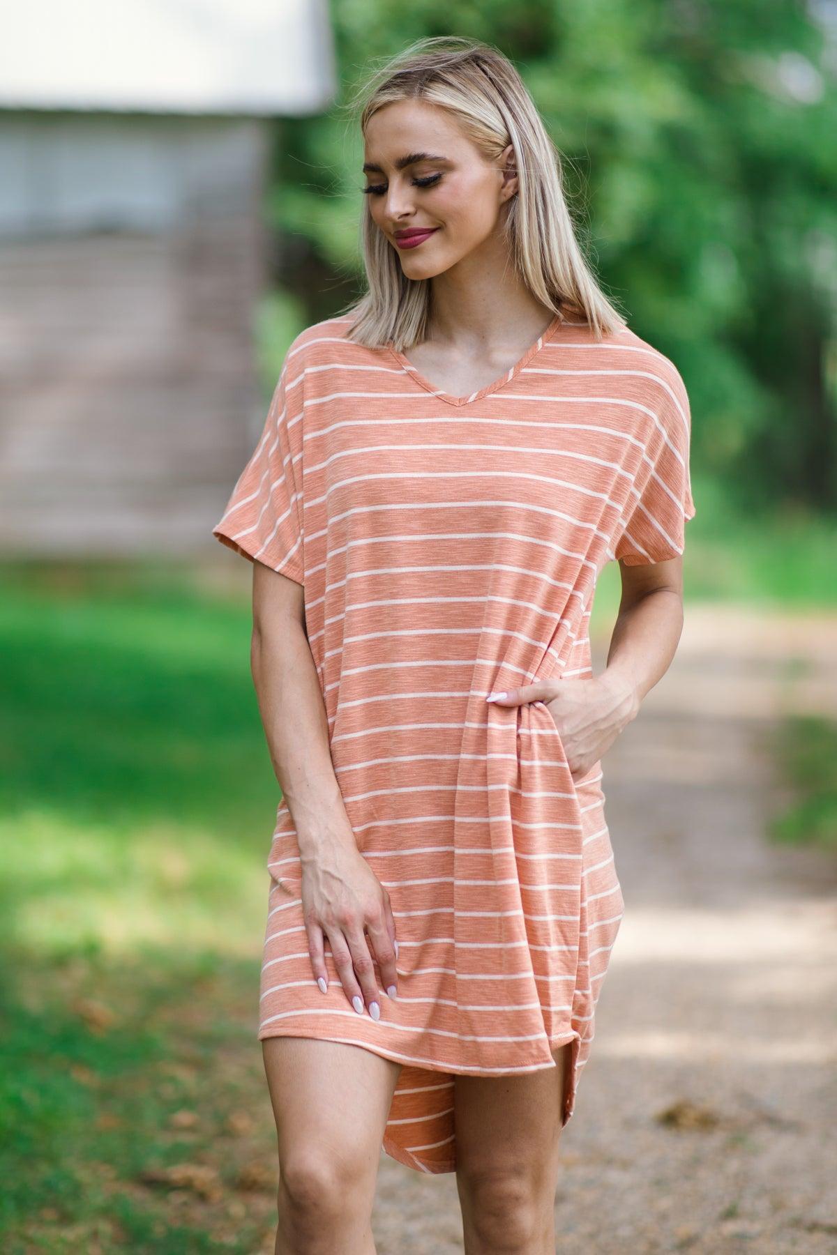 Orange and White Stripe Short Sleeve Dress product image