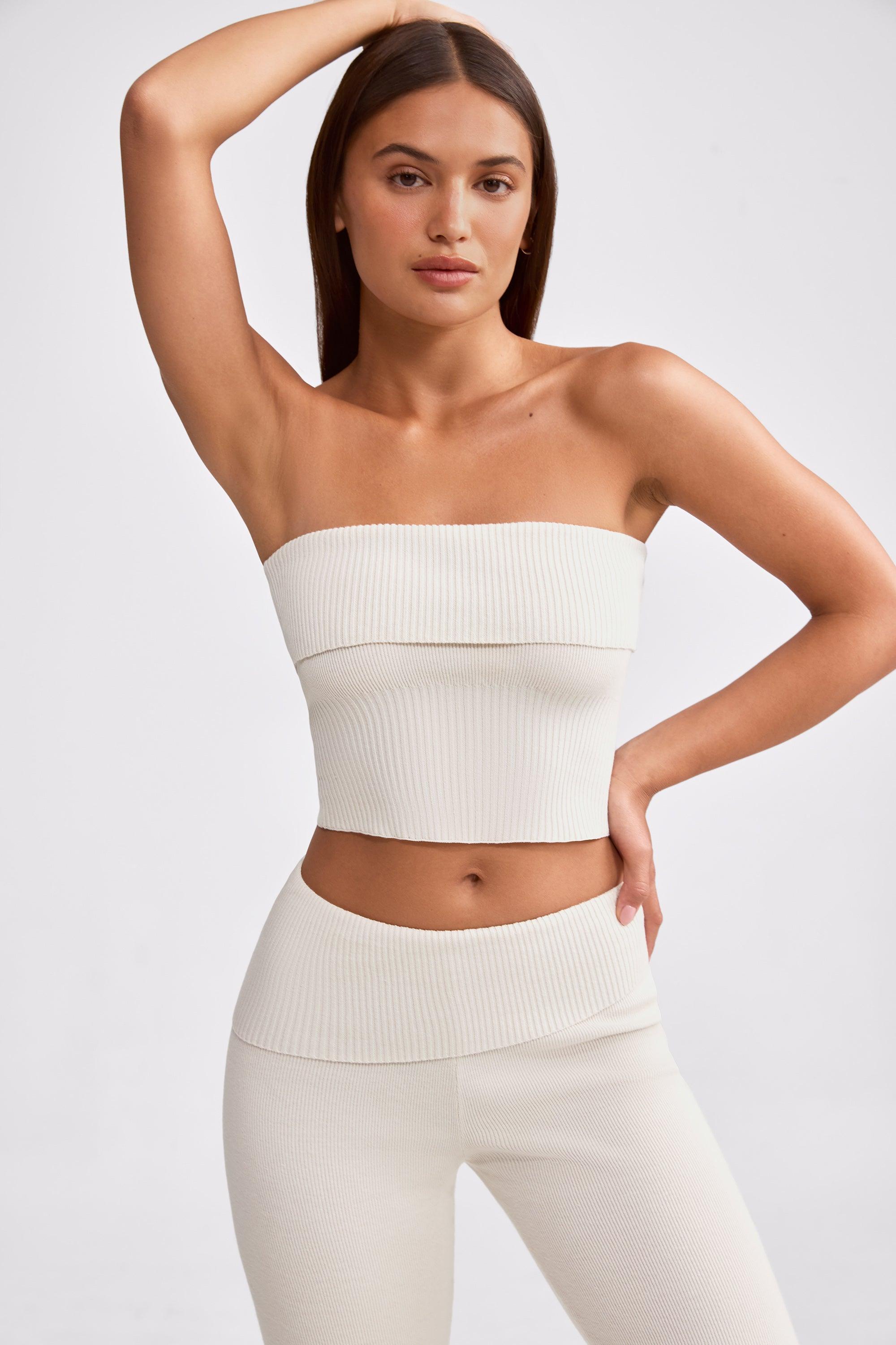 Bandeau Chunky Knit Crop Top in Cream Product Image