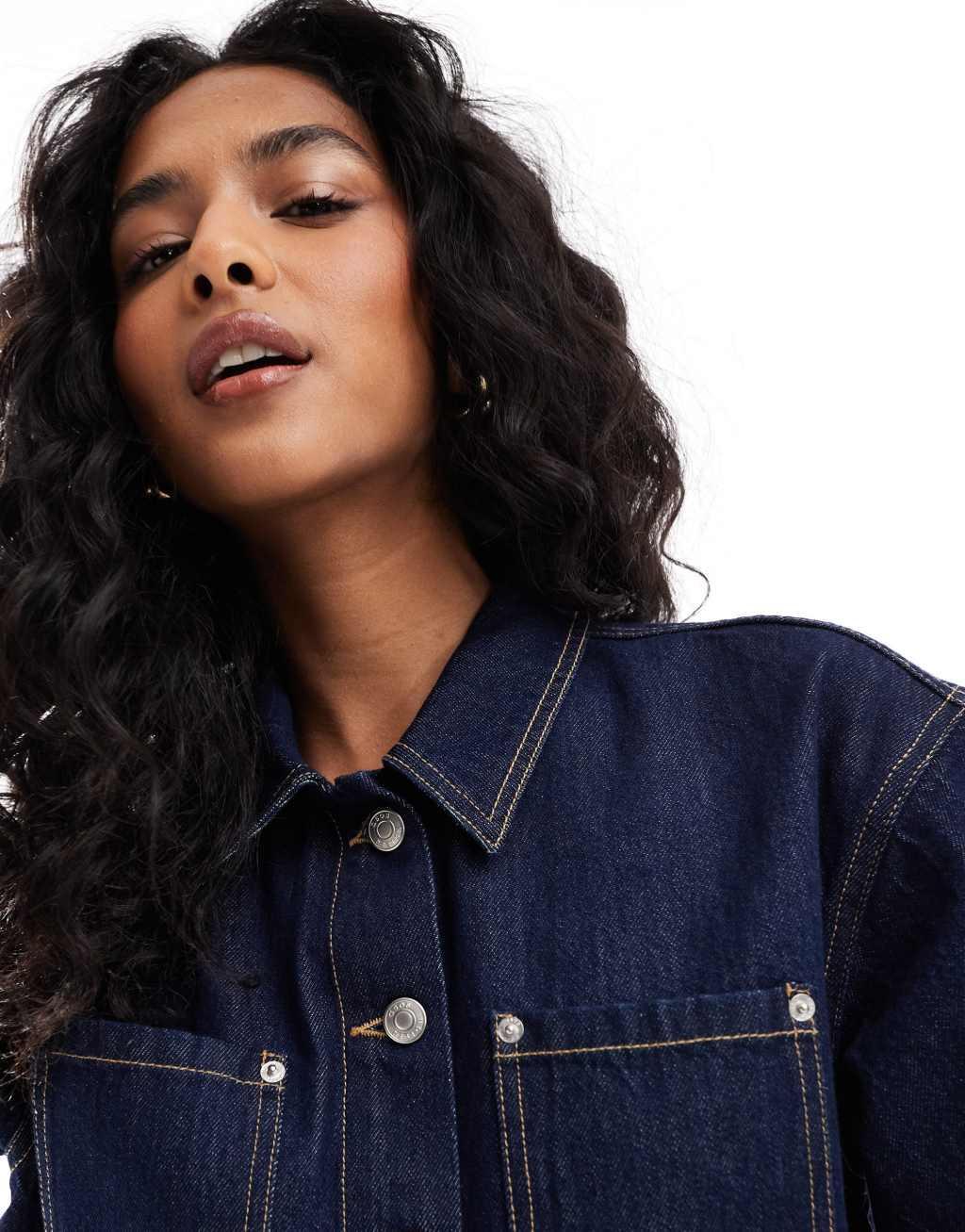 ASOS DESIGN denim boxy shirt in indigo Product Image