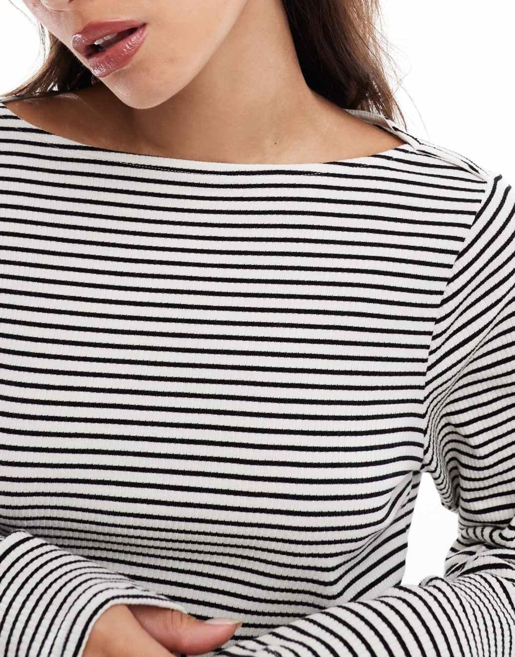 Vero Moda Aware flared sleeve jersey top in cream stripe Product Image