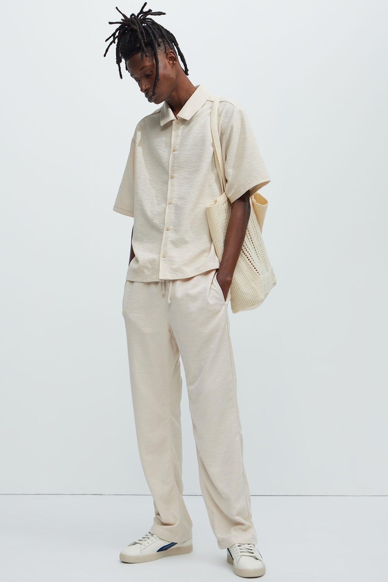 Blaze Textured Straight Pants - Cream Product Image