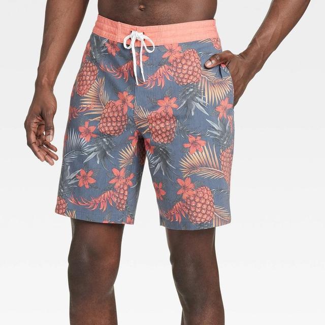 Mens 8.5 Tropical Pineapple Print Board Shorts - Goodfellow & Co Coral Orange 33 Product Image