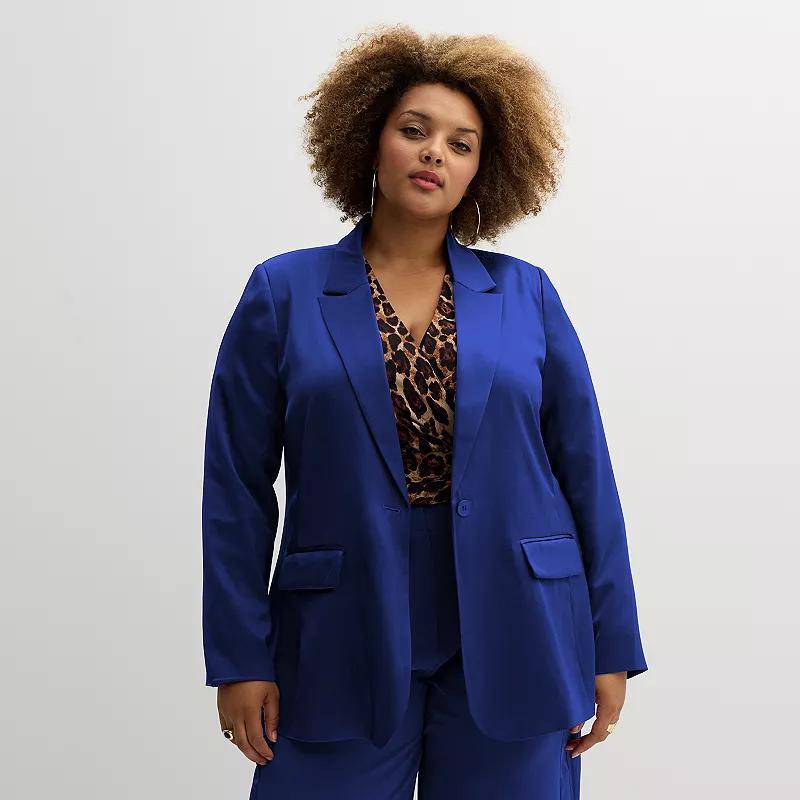 Plus Size INTEMPO Long Boyfriend Blazer, Womens Product Image