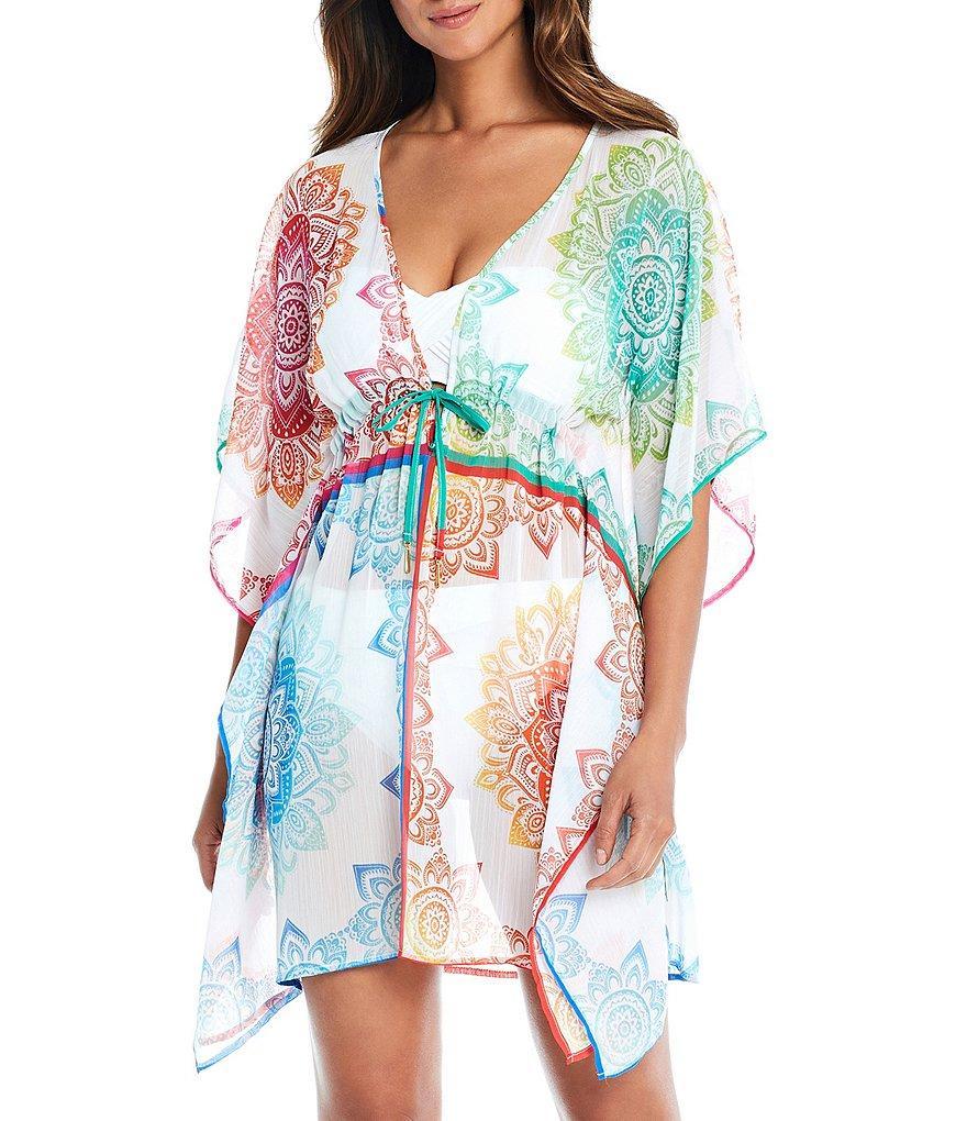 Bleu Rod Beattie Let The Sun Shine Geometric V-Neck Caftan Swim Cover-Up Product Image