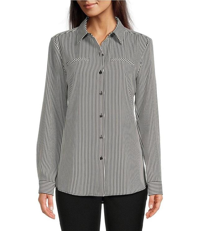 Alex Marie Piper Crepe de Chine Stripe Point Collar Long Sleeve Button Front Blouse Product Image