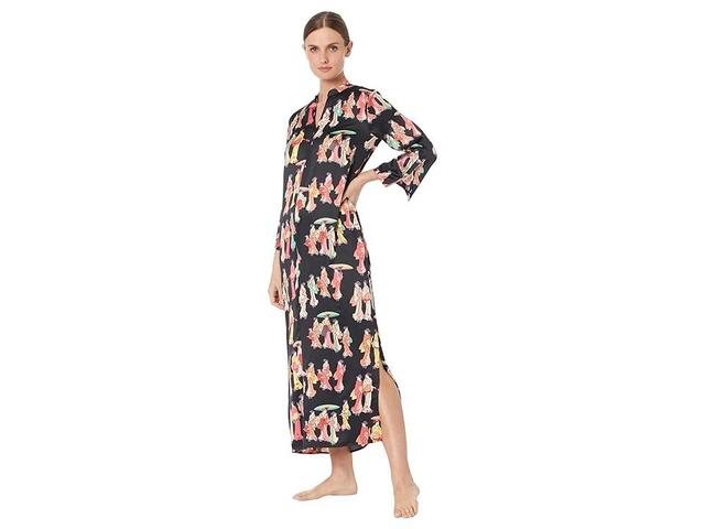 N by Natori Geisha Satin 52 Caftan (Black Multi) Women's Pajama Product Image