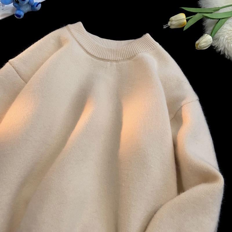 Crewneck Fleece Lined Plain Sweater Product Image