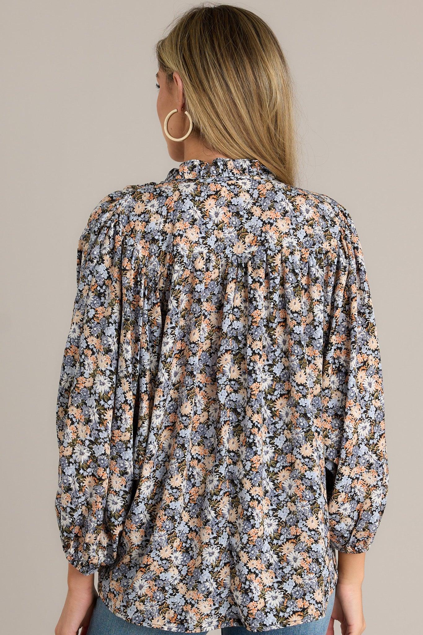 Perfect Harmony Black Floral Bishop Sleeve Top Product Image