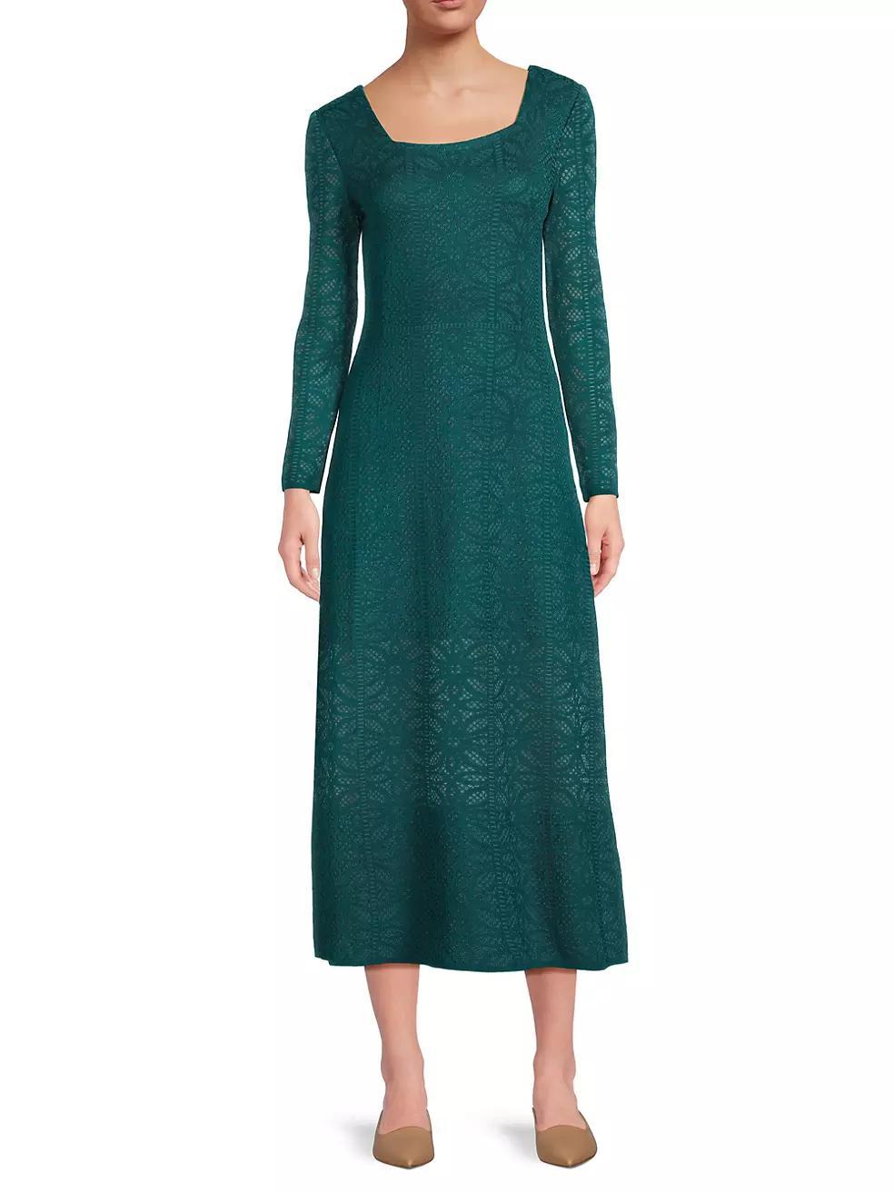 Long-Sleeve Jacquard Knit Maxi Dress Product Image