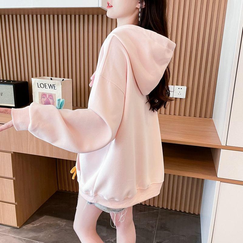 Bow Accent Drawstring Oversized Hoodie Product Image