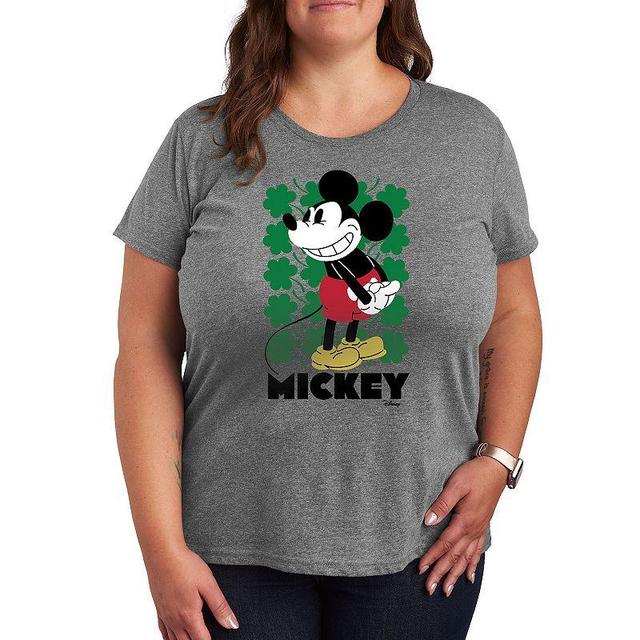 Disneys Mickey Mouse Plus Clover Grid Graphic Tee, Womens Grey Gray Product Image