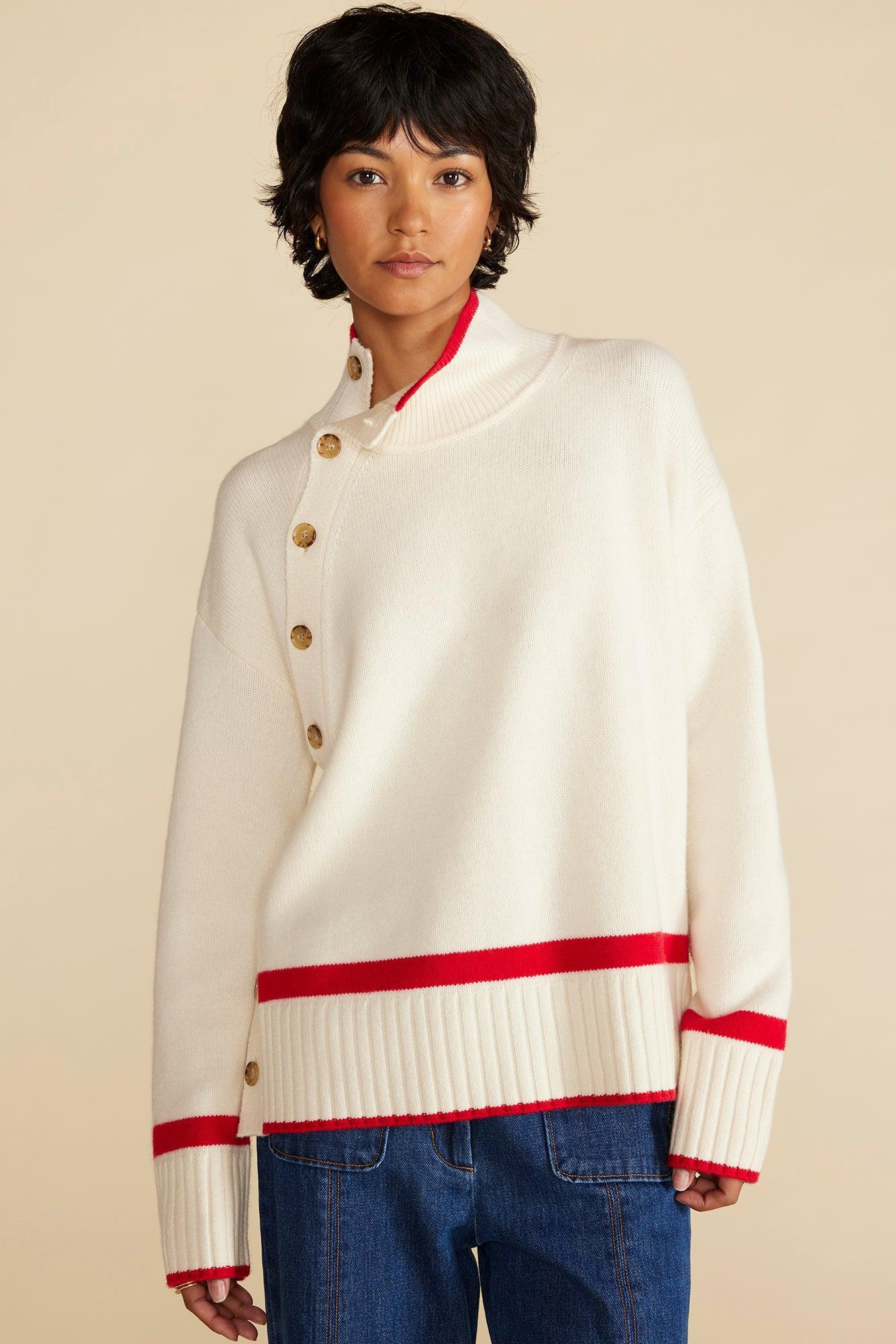 Leonie Stripe Turtleneck Sweater - Ivory and Red Stripe product image