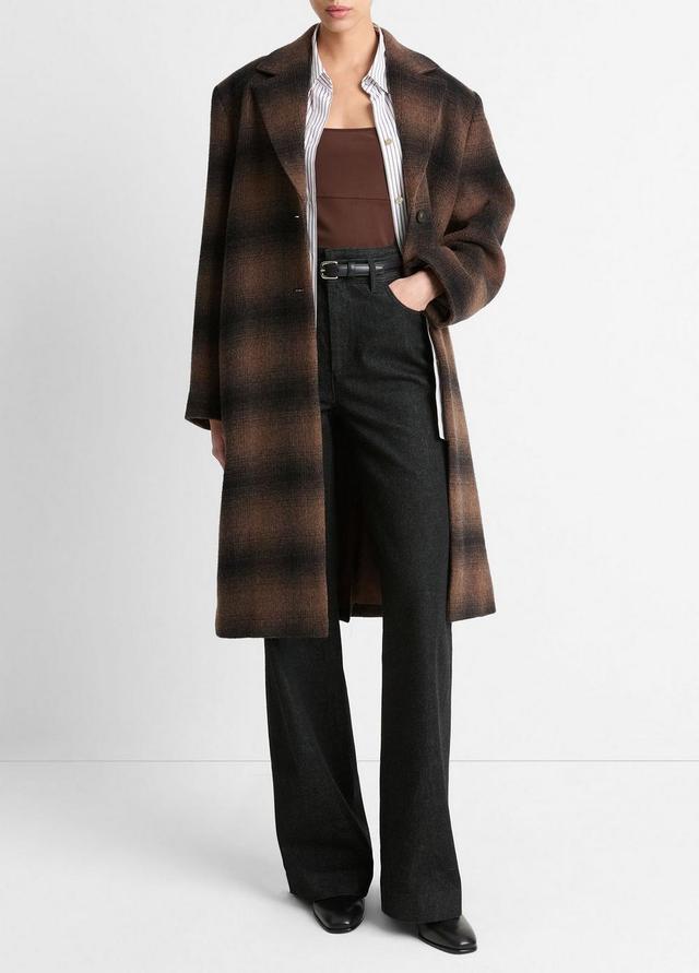 Womens Shadow Plaid Italian Wool-Blend Car Coat, Deep Walnut, Size XXS Vince Product Image