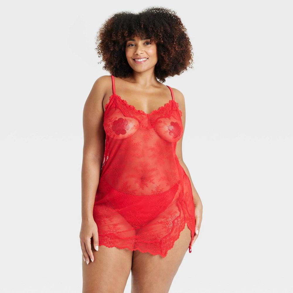 Womens Allover Lace Lingerie Slip Dress - Auden Red XXL Product Image