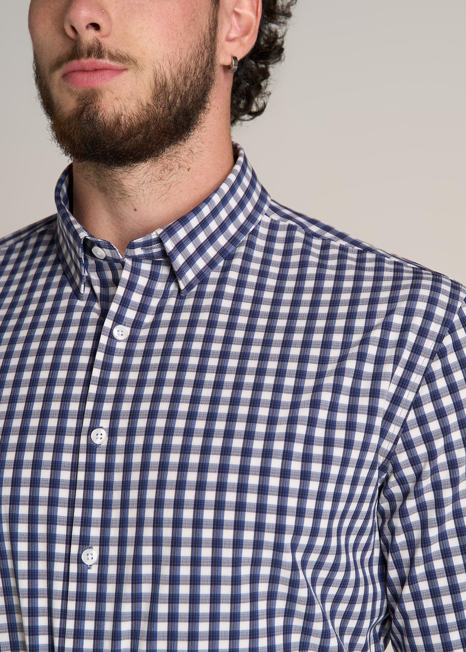 Traveler Stretch Dress Shirt for Tall Men in Blue and White Gingham Product Image