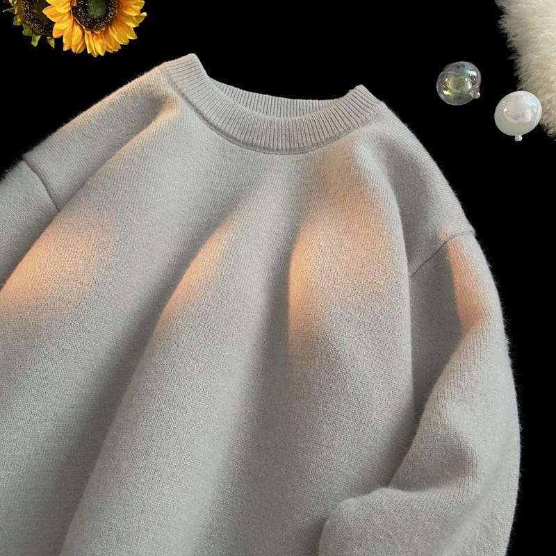 Crewneck Fleece Lined Plain Sweater Product Image