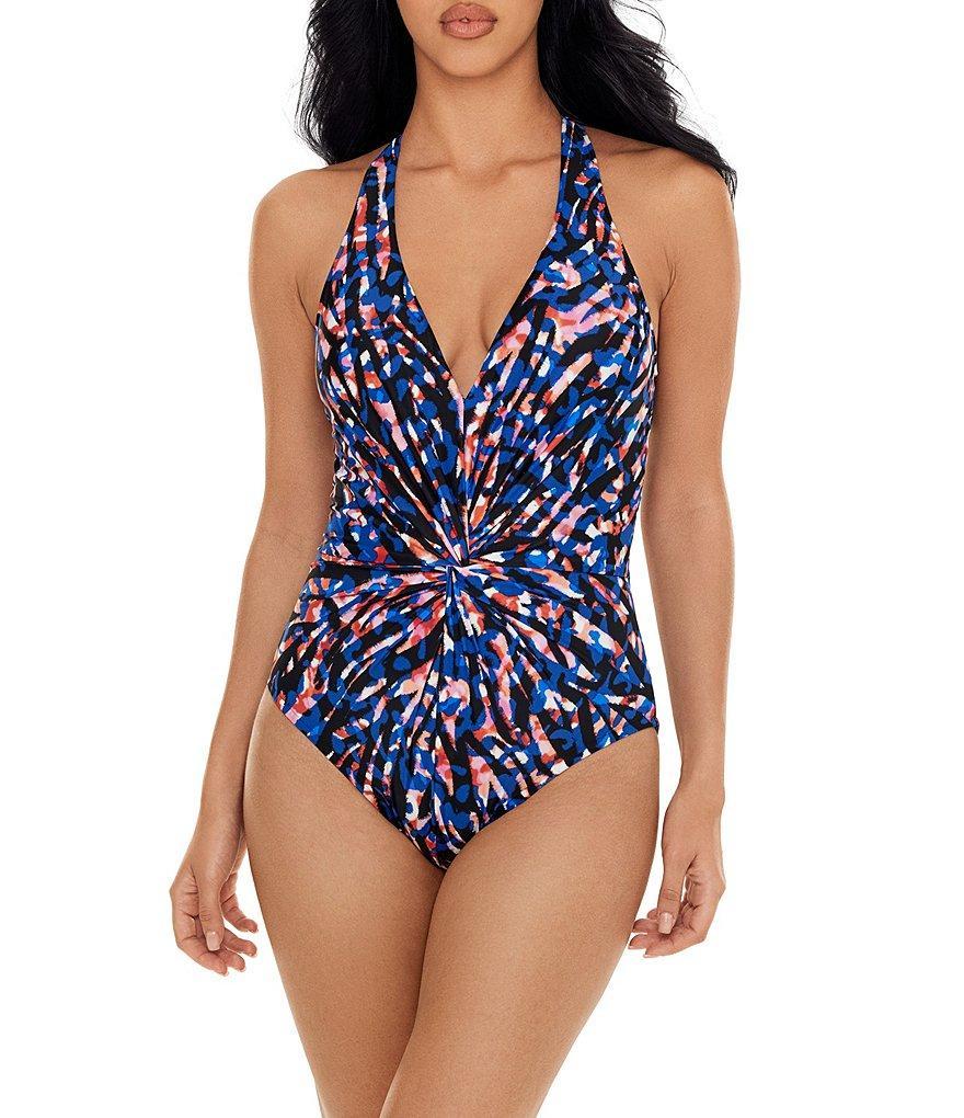 Magicsuit Burano Drew Abstract Animal Printed Plunge V-Neck Strappy Back One Piece Swimsuit Product Image