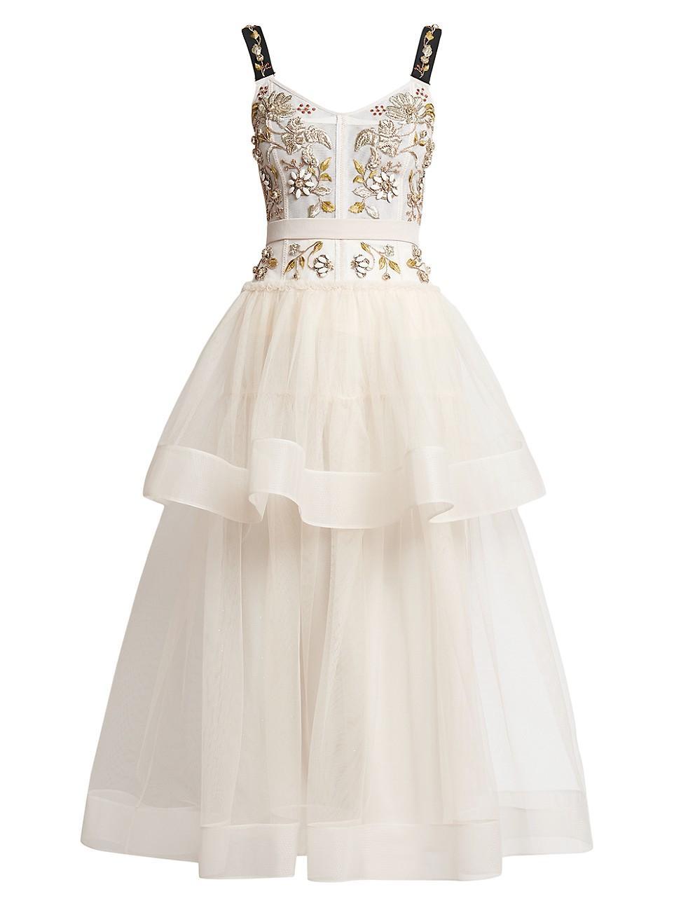 Womens Tiered Bead-Embellished Gown Product Image