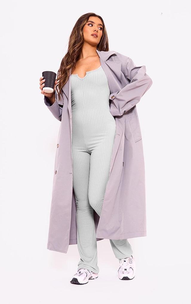 Grey Lettuce Hem Rib Scoop Neck Jumpsuit Product Image