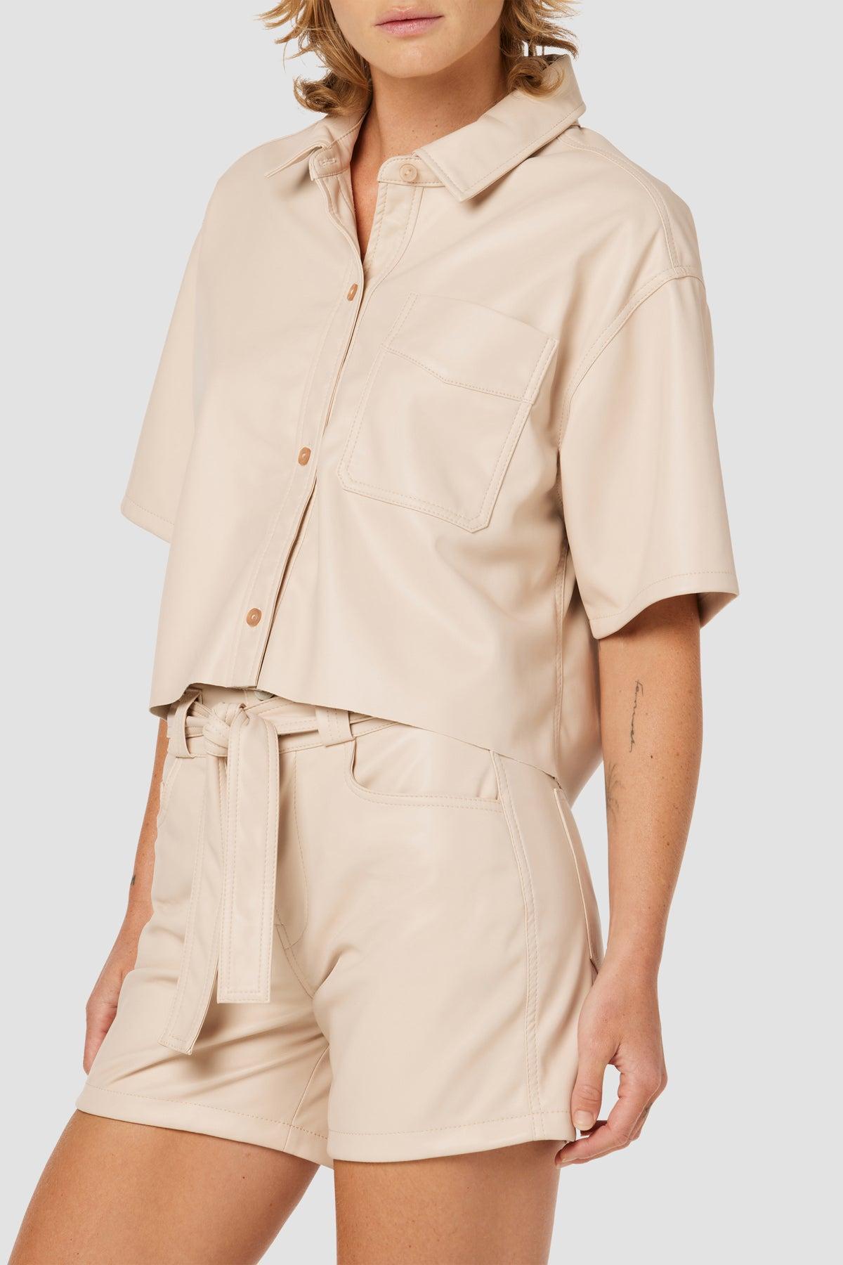 Oversized Cropped Button Down Shirt Female Product Image