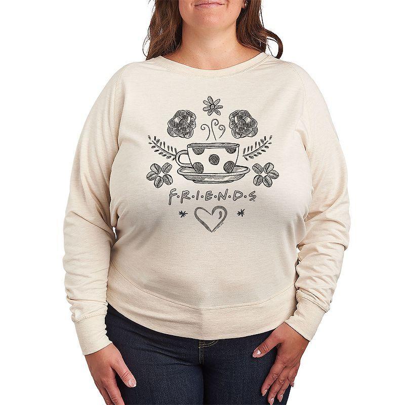 Plus Size Friends Floral Coffee Logo Graphic Tee, Womens Grey Green Product Image