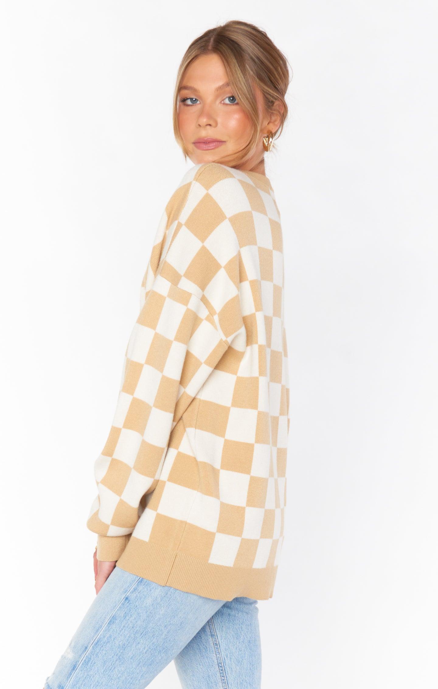 Scout Sweater ~ Tan Checker Knit Product Image