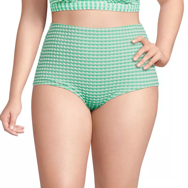 Plus Size Lands End Tummy Control Gingham Tugless High Waisted Bikini Bottoms, Womens Product Image