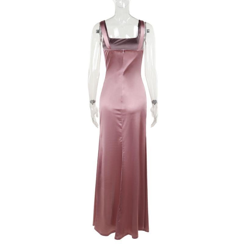 Sleeveless Square Neck Slit Hem Maxi A-Line Dress Product Image