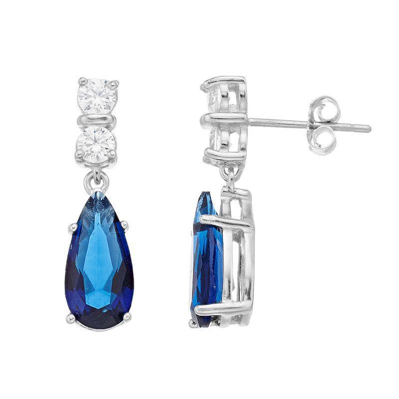 Sterling Silver Blue Cubic Zirconia Teardrop Drop Earrings, Womens Product Image