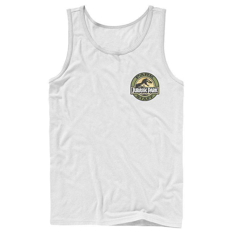 Mens Jurassic Park Staff Logo Pocket Patch Graphic Tank Top Grey Product Image