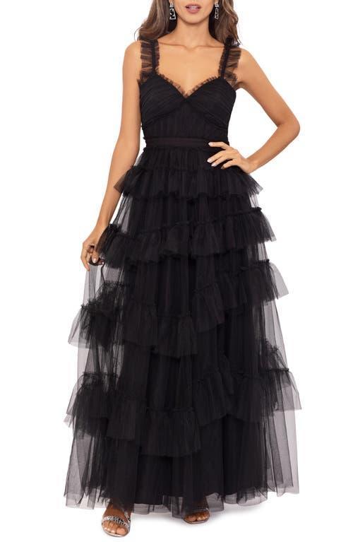 Betsy & Adam Tiered Ruffle Tulle Gown Product Image