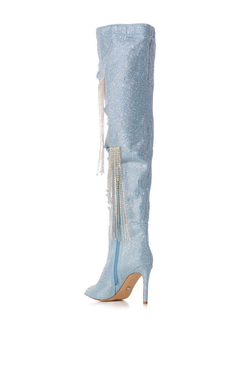 AZALEA WANG MADILYN RHINESTONE DENIM PEEP TOE BOOT Product Image