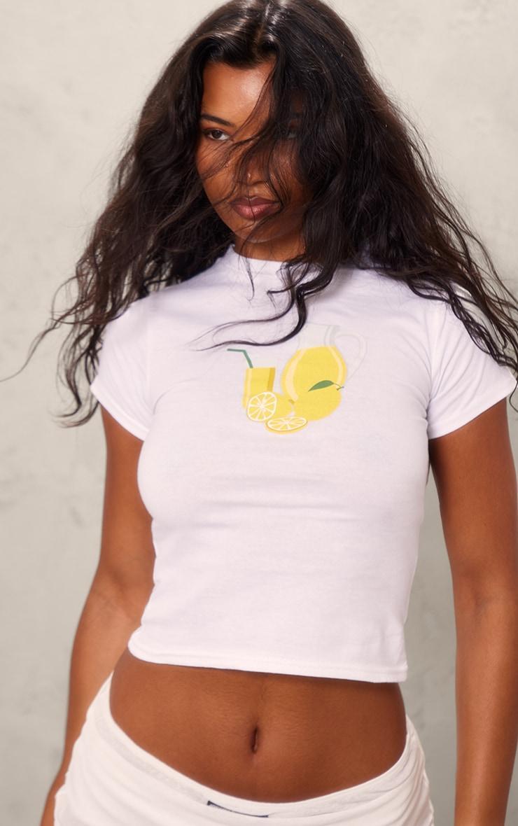 White Lemonade Print Graphic Fitted Shirt Product Image