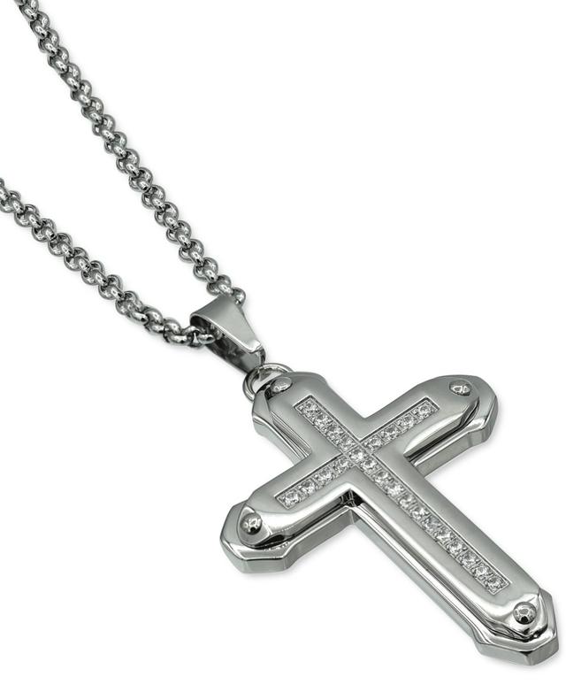 Mens Cubic Zirconia Cross 24 Pendant Necklace in Stainless Steel Product Image