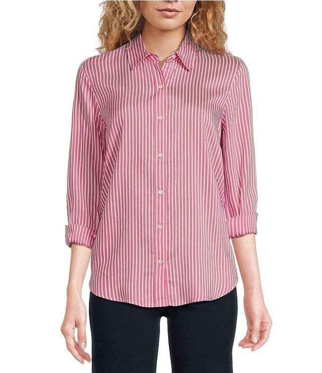 J.McLaughlin Denver Woven Stripe Print Point Collar Long Sleeve Button Down Blouse Product Image