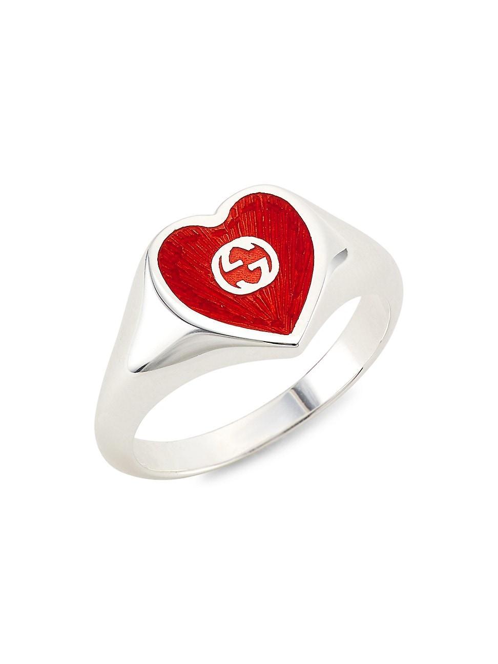 Womens GG Hearts Sterling Silver & Enamel Ring Product Image