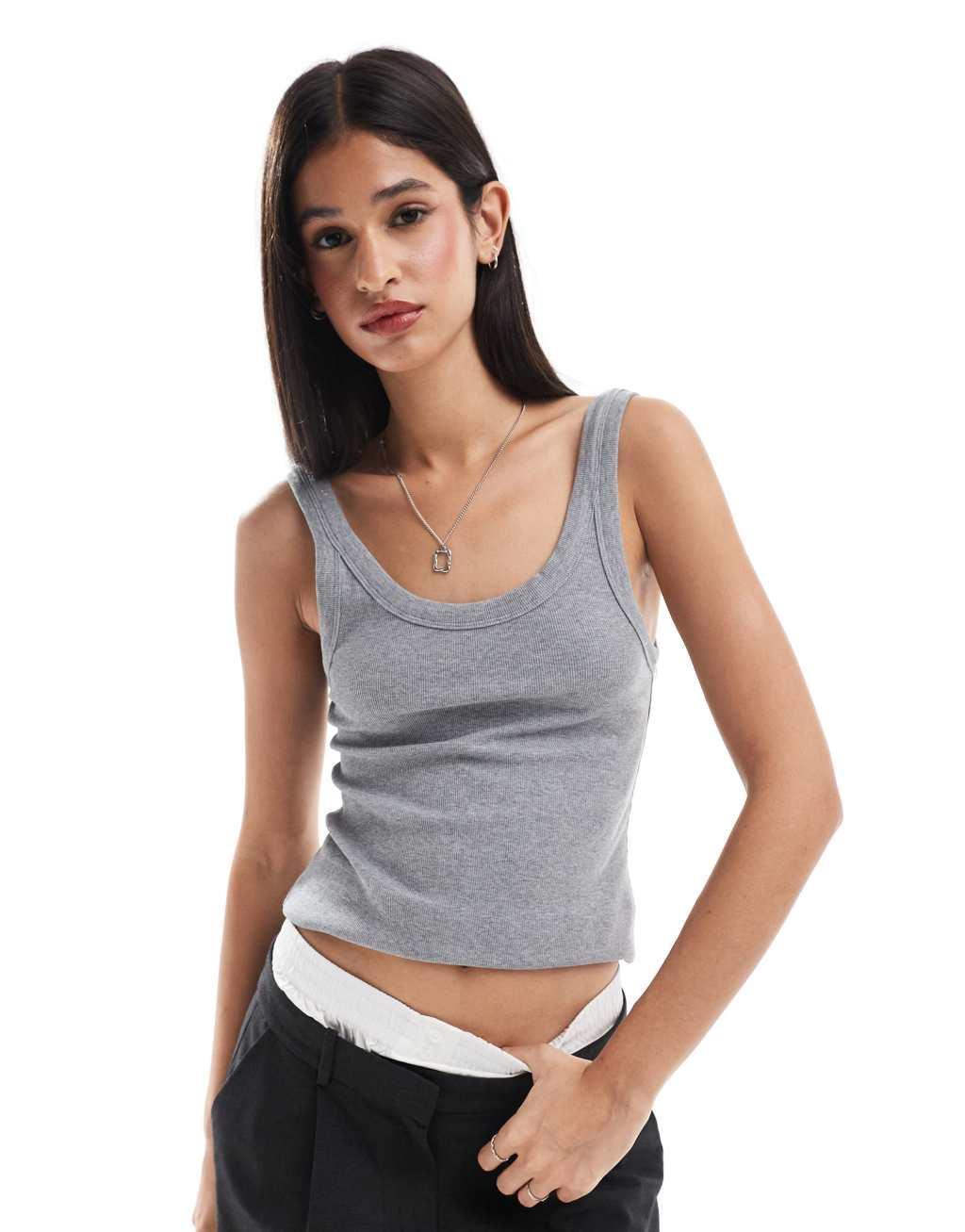 & Other Stories ribbed jersey tank top with scoop neck in gray melange Product Image