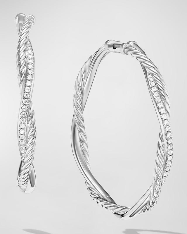 David Yurman Petite Infinity Hoop Earrings in Silver with Diamonds, 4mm, 1.65"L Product Image