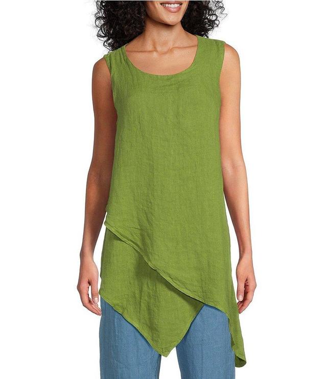 M Made in Italy Linen Sleeveless Round Neck Asymmetrical Layered Hem Tunic Product Image