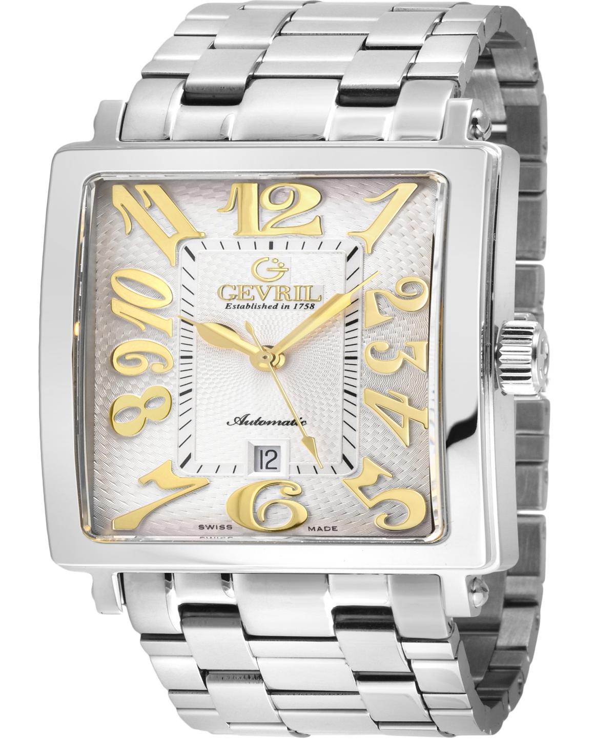 Gevril Mens Avenue of Americas Swiss Automatic Silver-Tone Stainless Steel Bracelet Watch 44mm - Silver-Tone Product Image