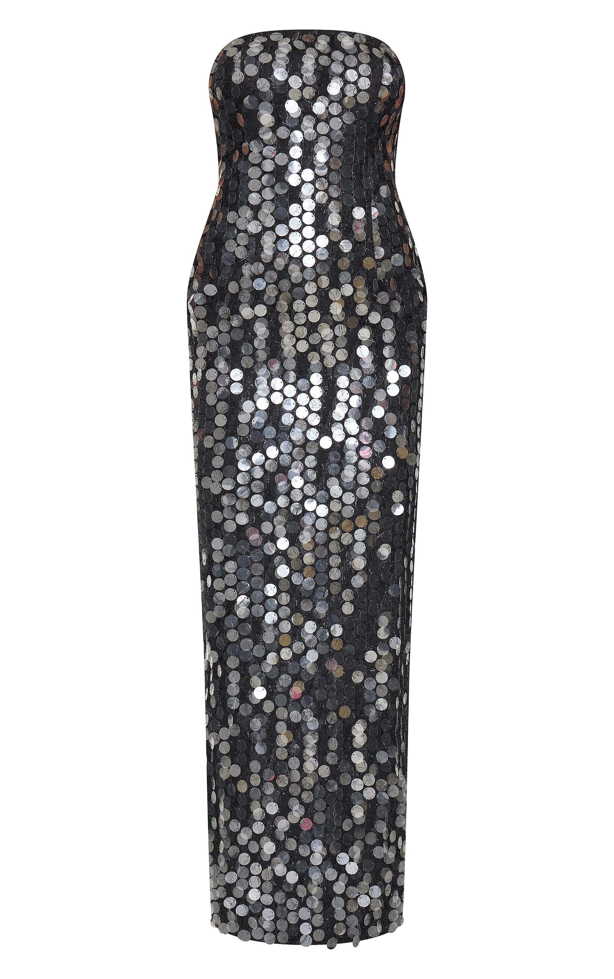 Black Textured Disk Sequin Maxi Dress Product Image