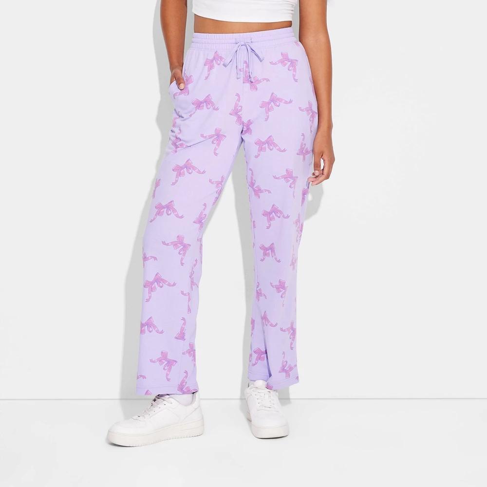 Womens Self Love Bow Cozy Graphic Pants - Purple product image