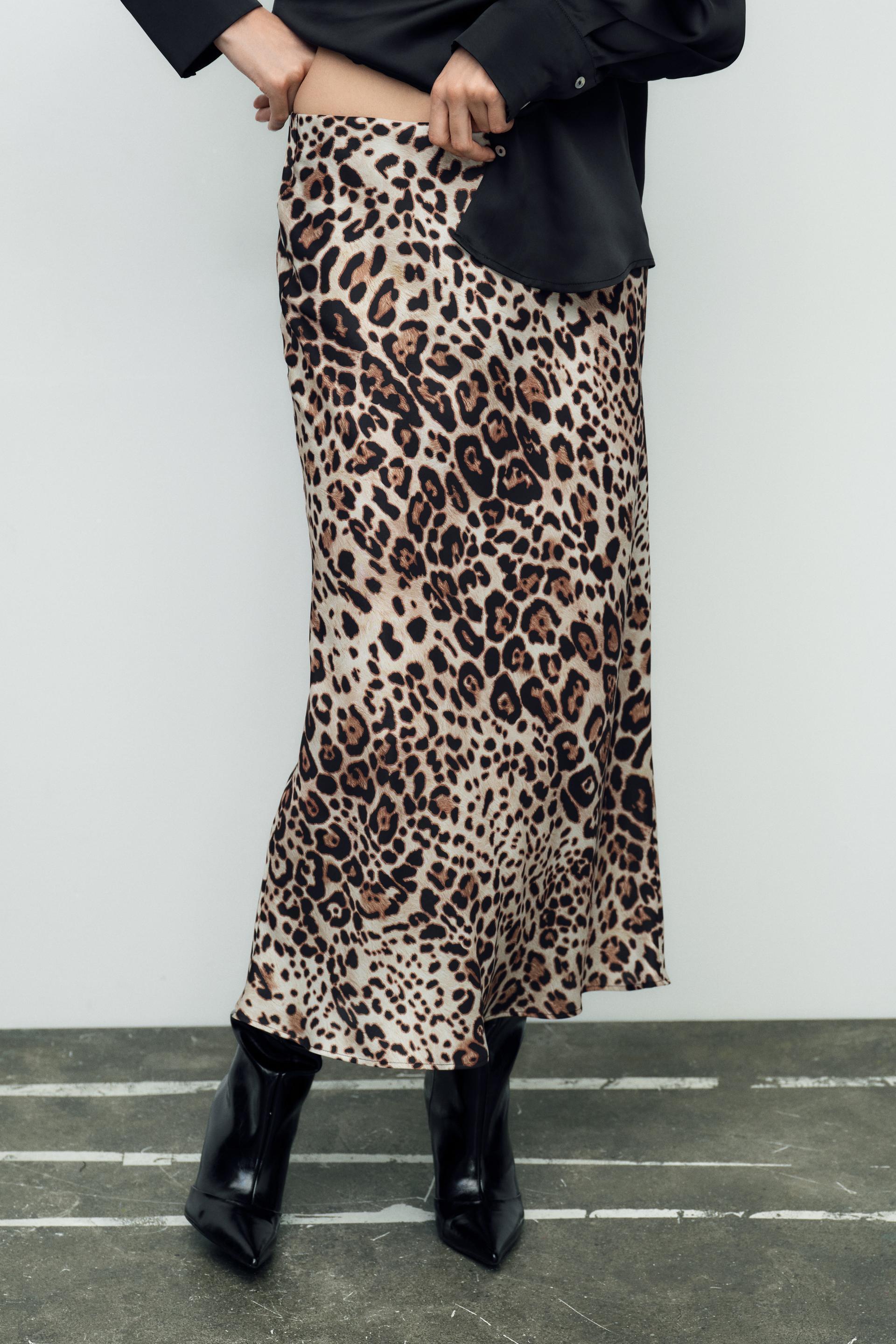 ANIMAL PRINT SATIN EFFECT MIDI SKIRT Product Image