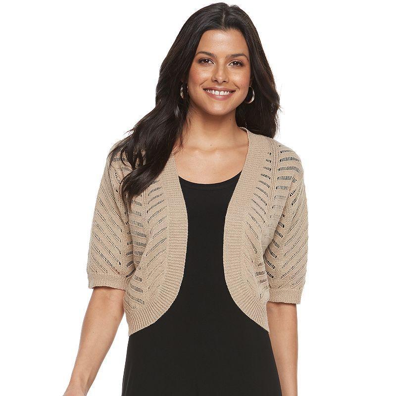 Womens Nina Leonard Crocheted Open-Work Shrug Product Image